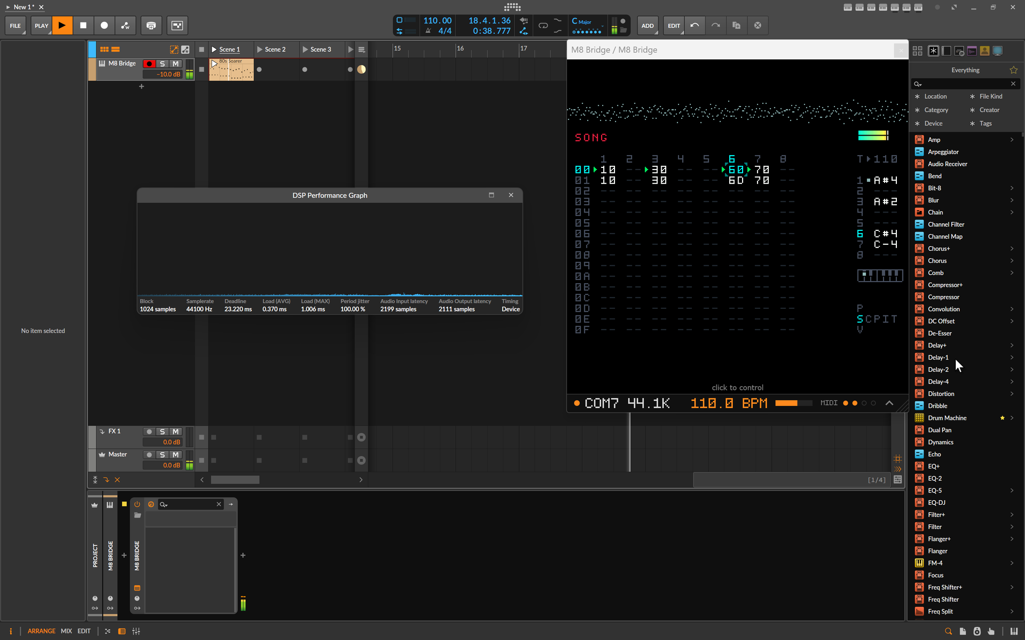 The plugin in its compact view next to the Bitwig DSP performance graph